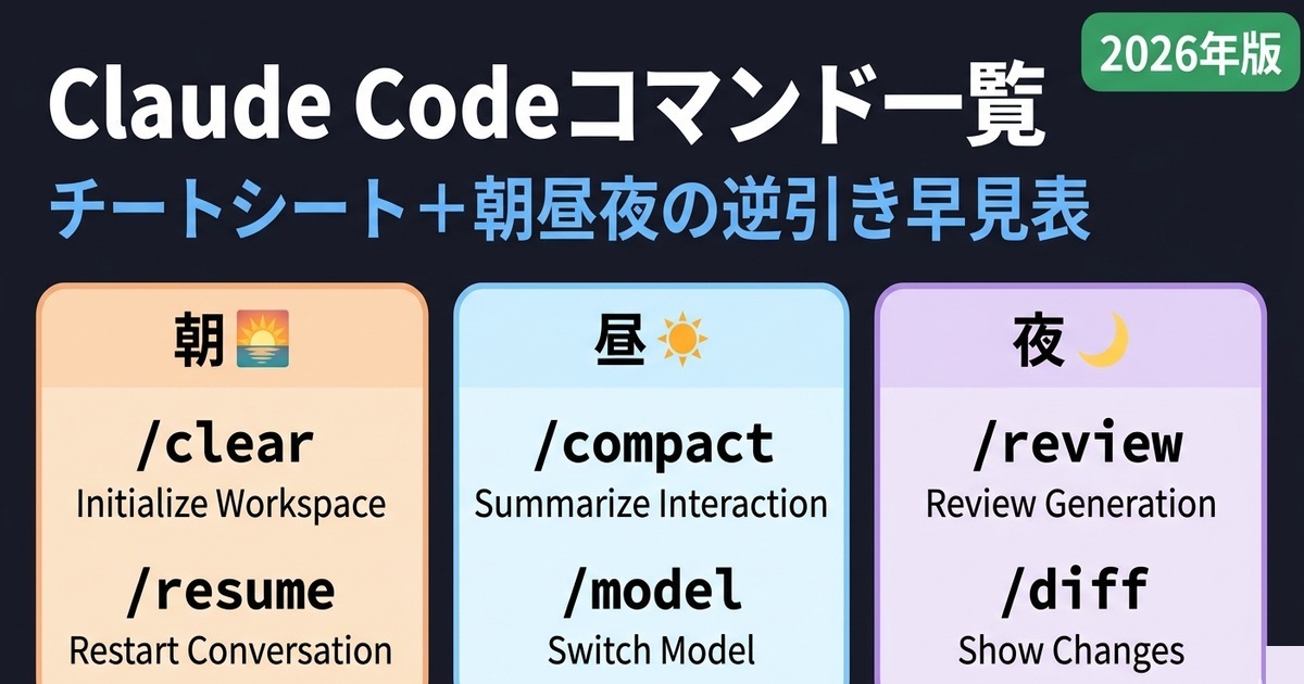Claude Codeコマンド一覧チートシート アイキャッチ